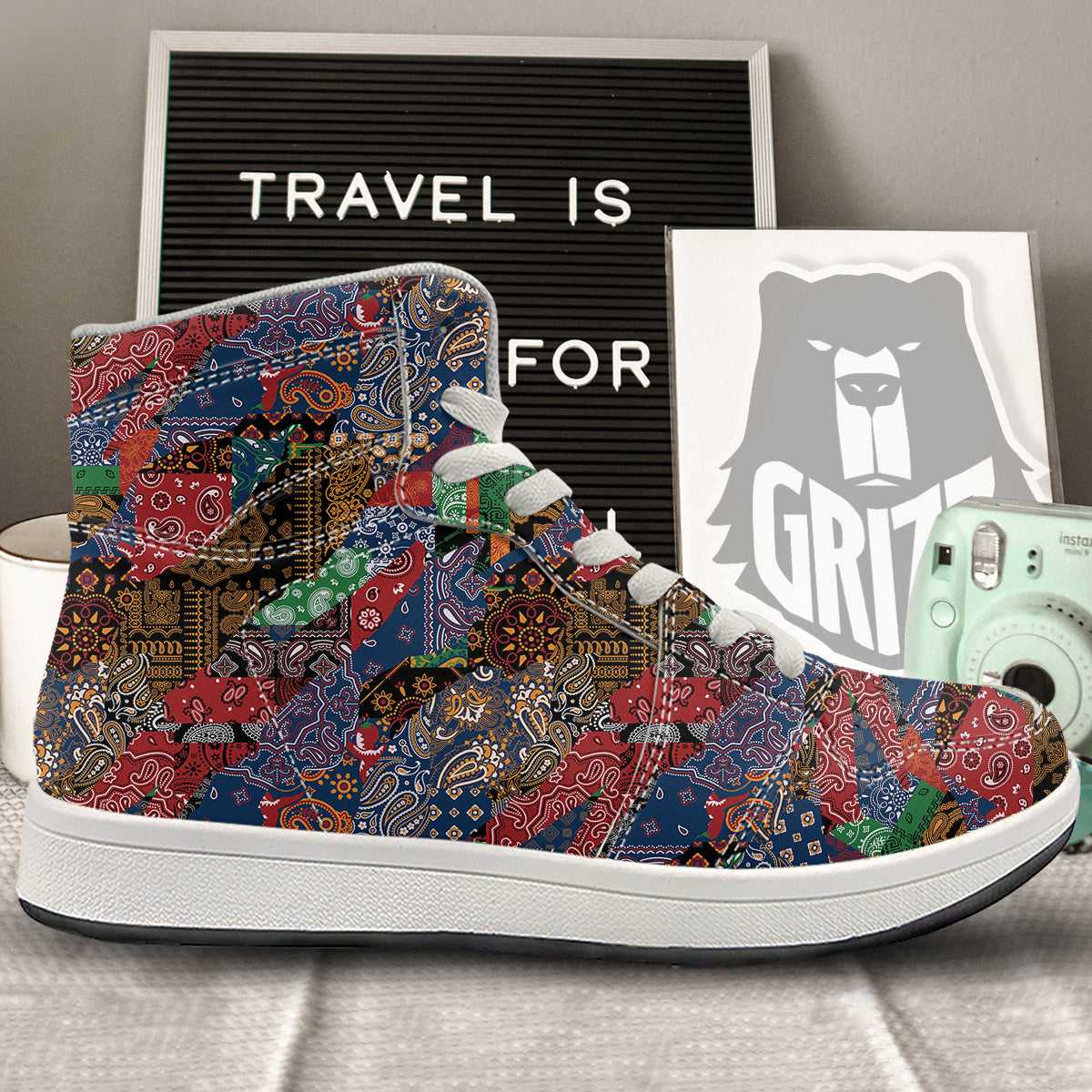Patchwork Bandanna Print Pattern High Top Sneakers-grizzshop