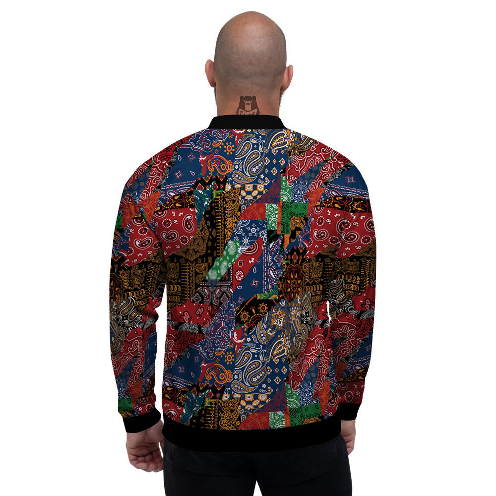 Patchwork Bandanna Print Pattern Men's Bomber Jacket-grizzshop