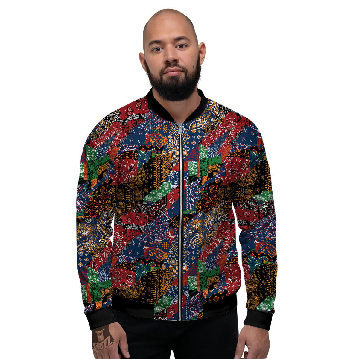 Patchwork Bandanna Print Pattern Men's Bomber Jacket-grizzshop