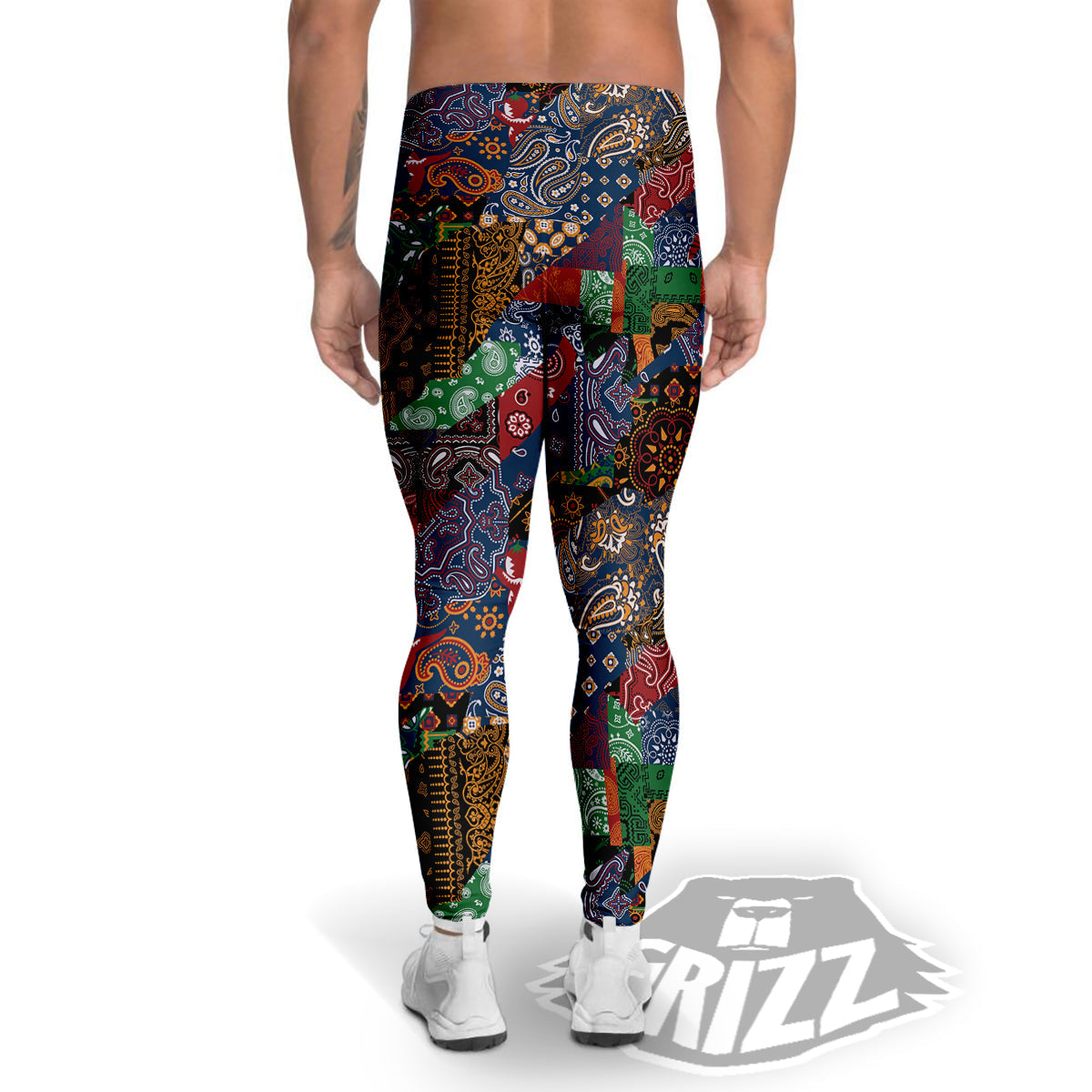Patchwork Bandanna Print Pattern Men's Leggings-grizzshop