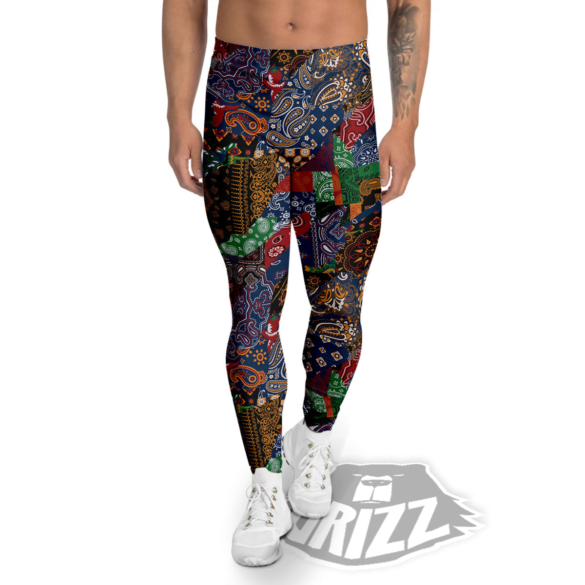 Patchwork Bandanna Print Pattern Men's Leggings-grizzshop