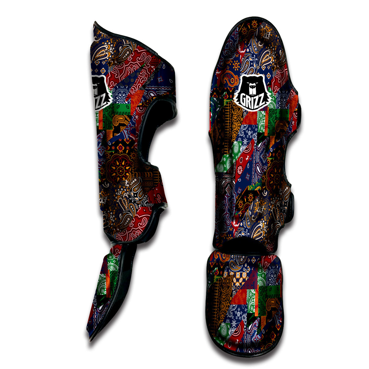 Patchwork Bandanna Print Pattern Muay Thai Shin Guards-grizzshop
