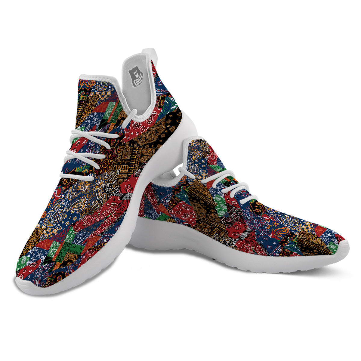 Patchwork Bandanna Print Pattern White Athletic Shoes-grizzshop