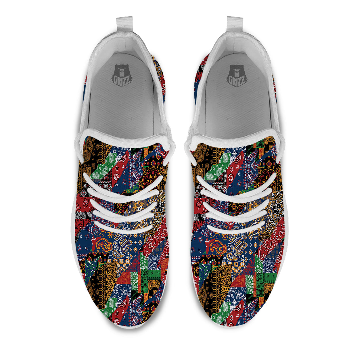 Patchwork Bandanna Print Pattern White Athletic Shoes-grizzshop
