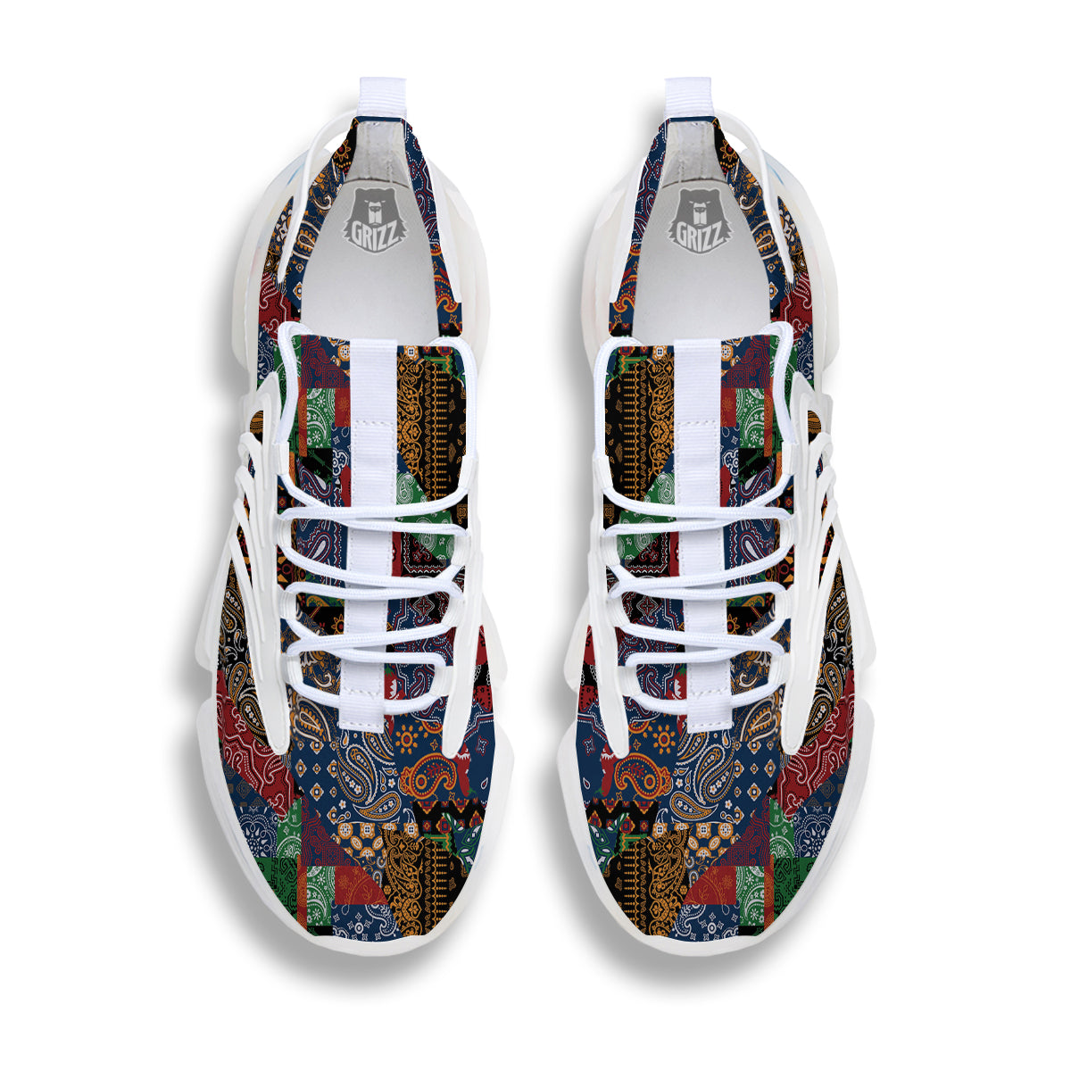 Patchwork Bandanna Print Pattern White Gym Shoes-grizzshop