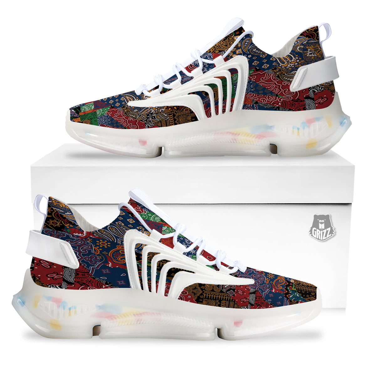 Patchwork Bandanna Print Pattern White Gym Shoes-grizzshop