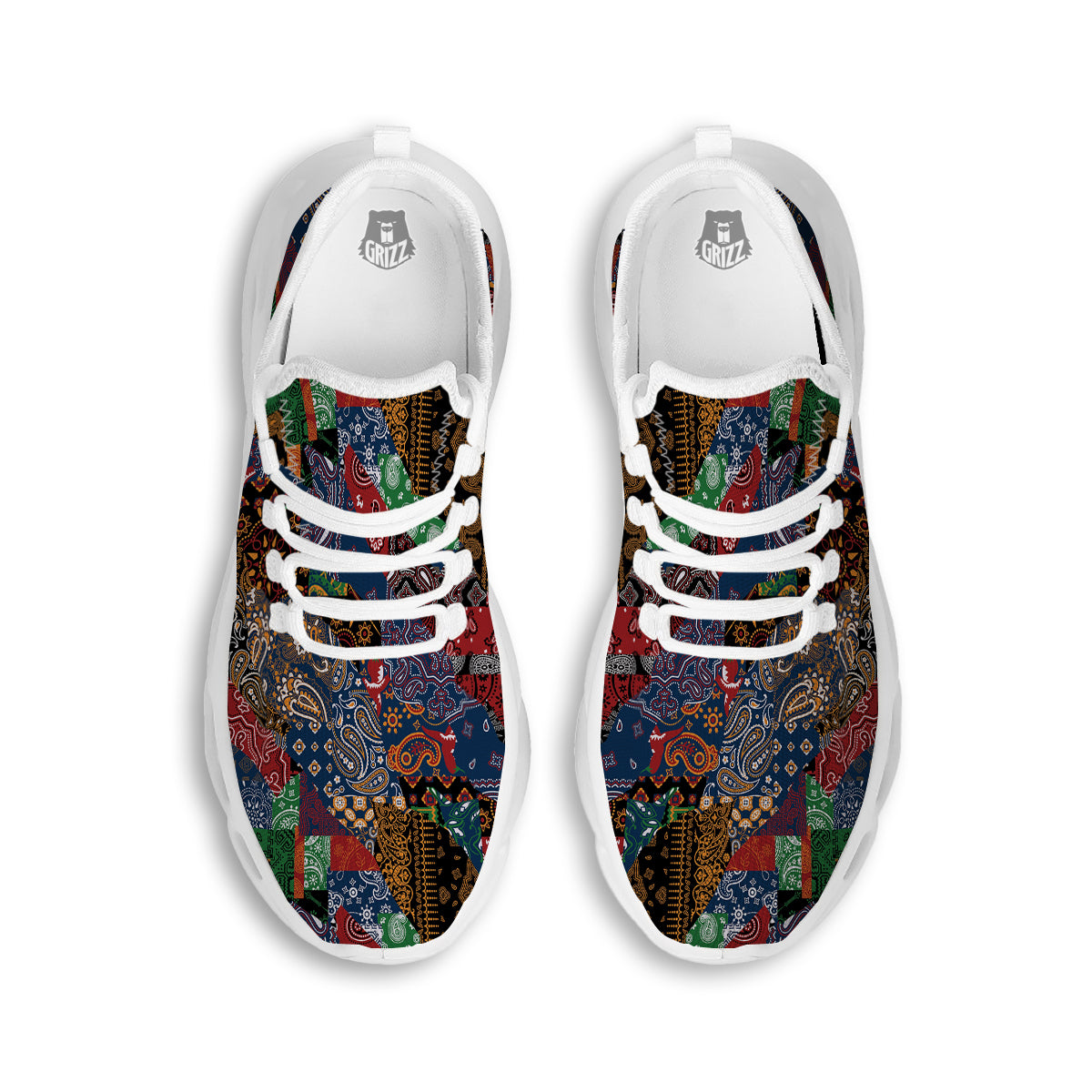Patchwork Bandanna Print Pattern White Running Shoes-grizzshop