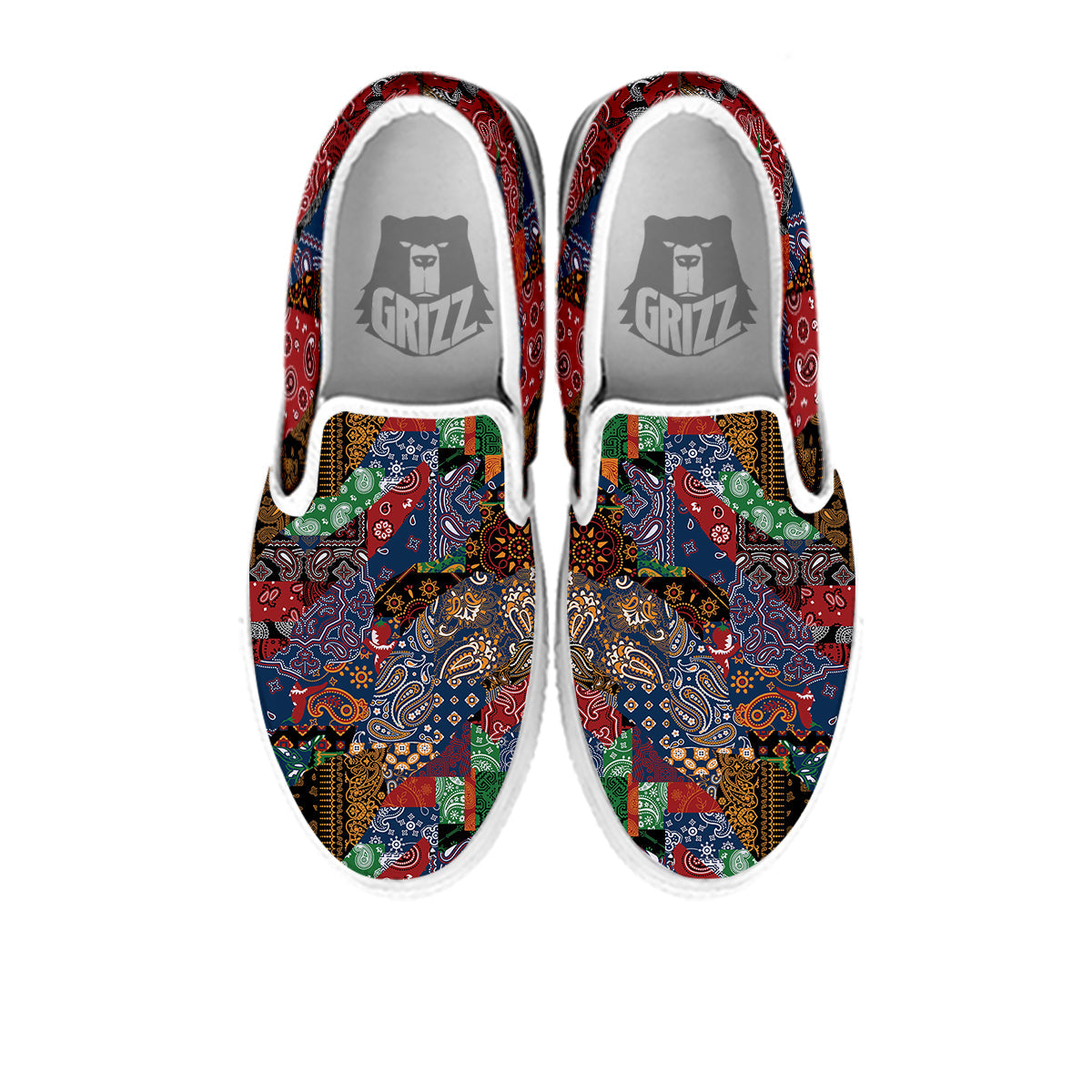 Patchwork Bandanna Print Pattern White Slip On Shoes-grizzshop