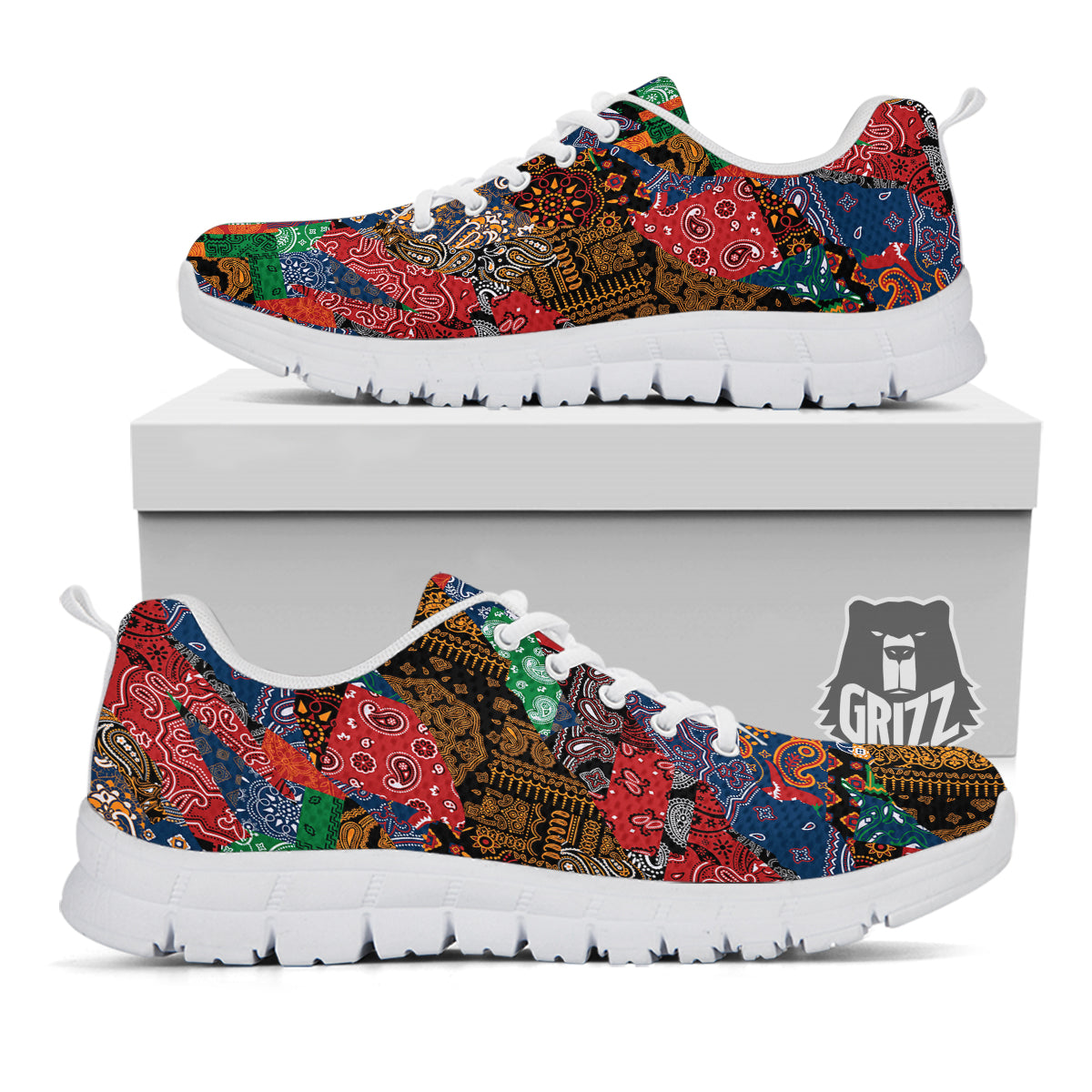 Patchwork Bandanna Print Pattern White Sneaker-grizzshop