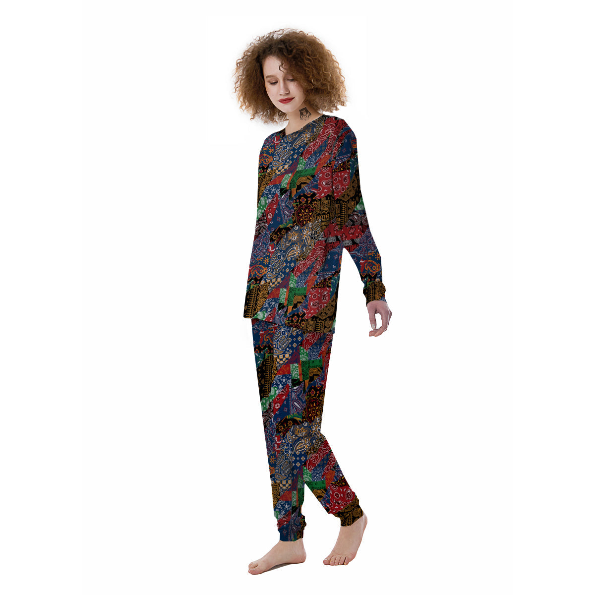 Patchwork Bandanna Print Pattern Women's Pajamas-grizzshop