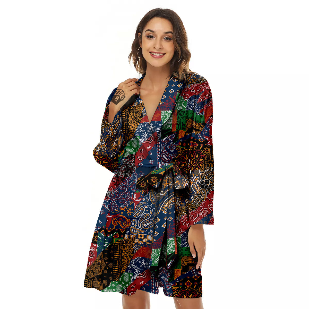 Patchwork Bandanna Print Pattern Women's Robe-grizzshop
