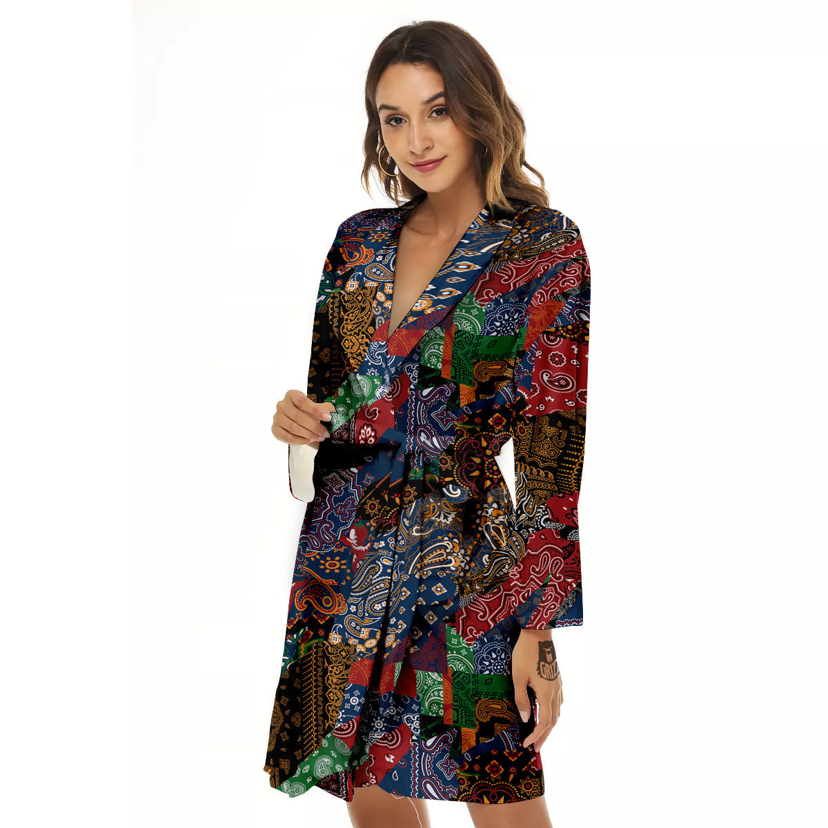 Patchwork Bandanna Print Pattern Women's Robe-grizzshop