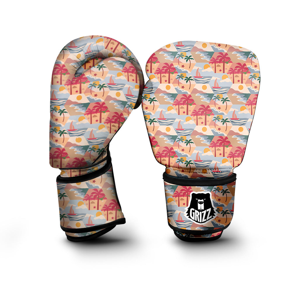 Patchwork Beach And Sunset Sky Print Pattern Boxing Gloves-grizzshop