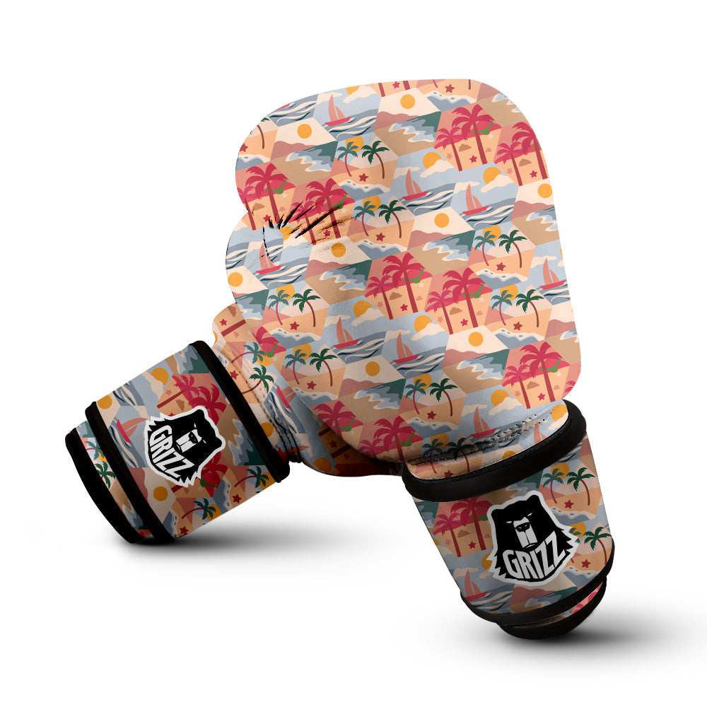 Patchwork Beach And Sunset Sky Print Pattern Boxing Gloves-grizzshop