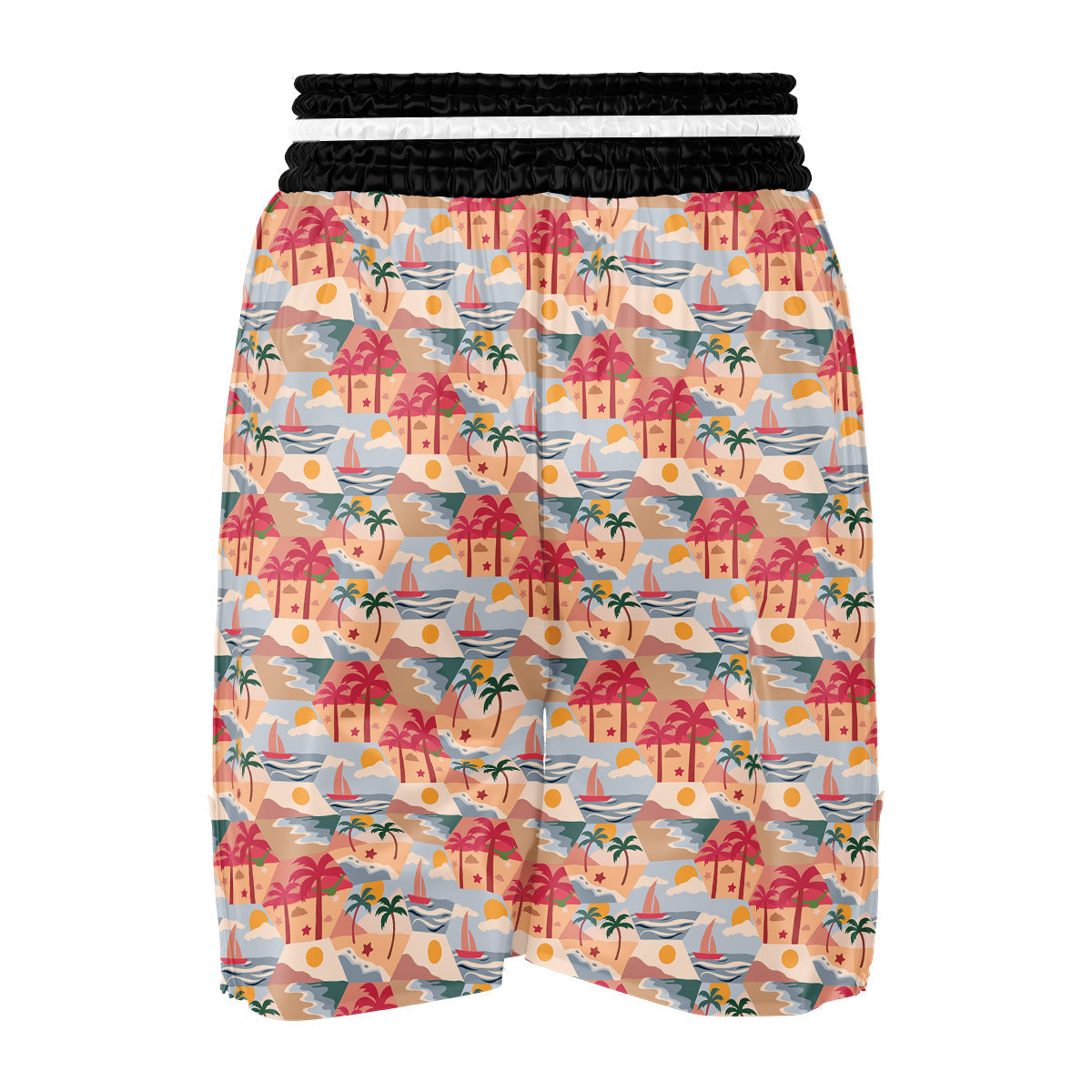 Patchwork Beach And Sunset Sky Print Pattern Boxing Shorts-grizzshop