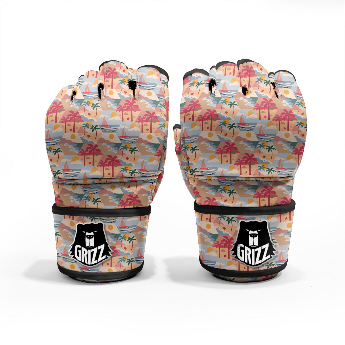 Patchwork Beach And Sunset Sky Print Pattern MMA Gloves-grizzshop