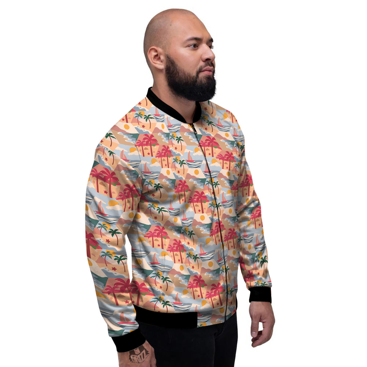Patchwork Beach And Sunset Sky Print Pattern Men's Bomber Jacket-grizzshop
