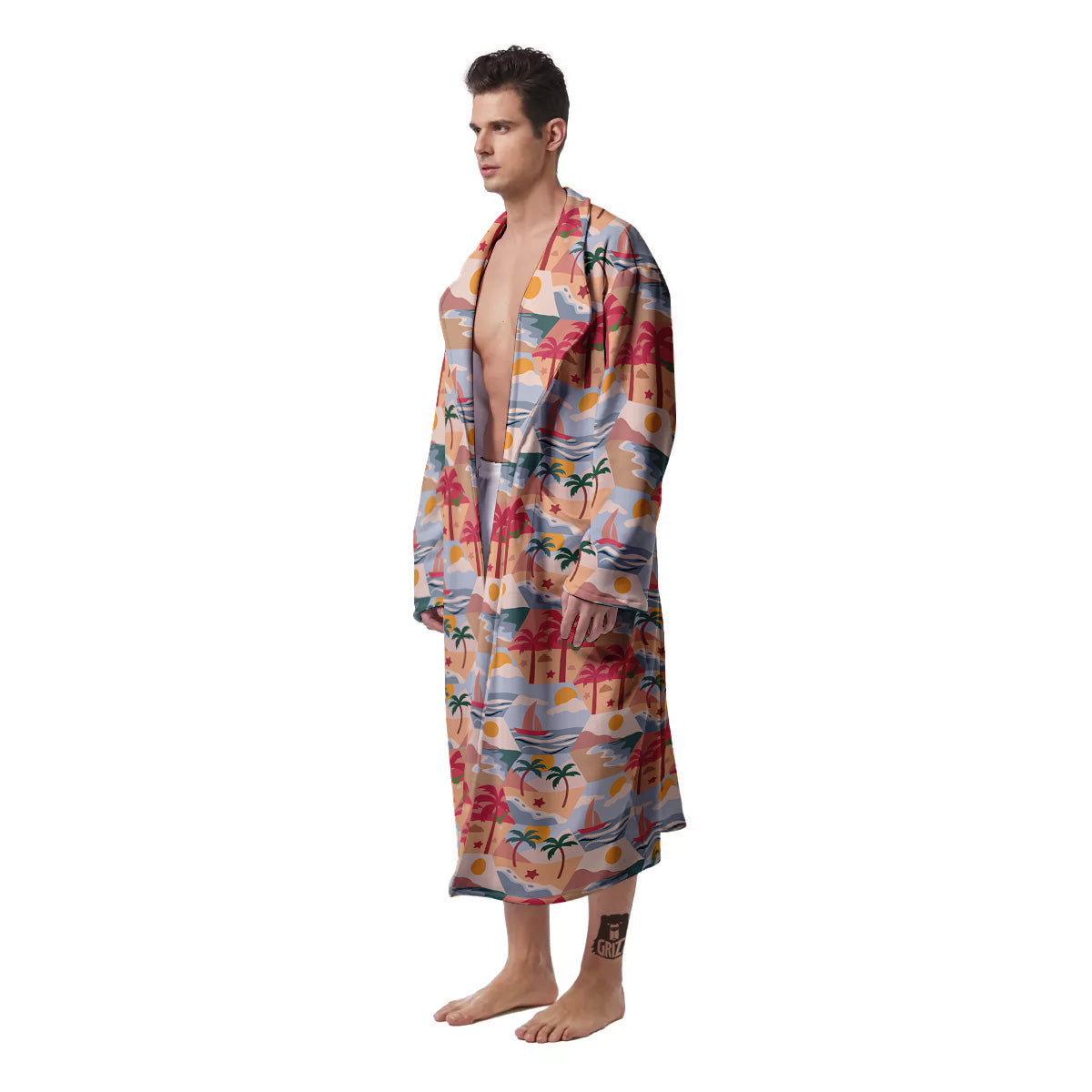 Patchwork Beach And Sunset Sky Print Pattern Men's Robe-grizzshop