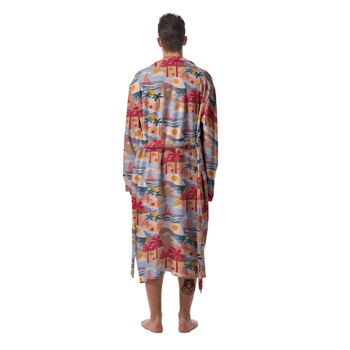 Patchwork Beach And Sunset Sky Print Pattern Men's Robe-grizzshop