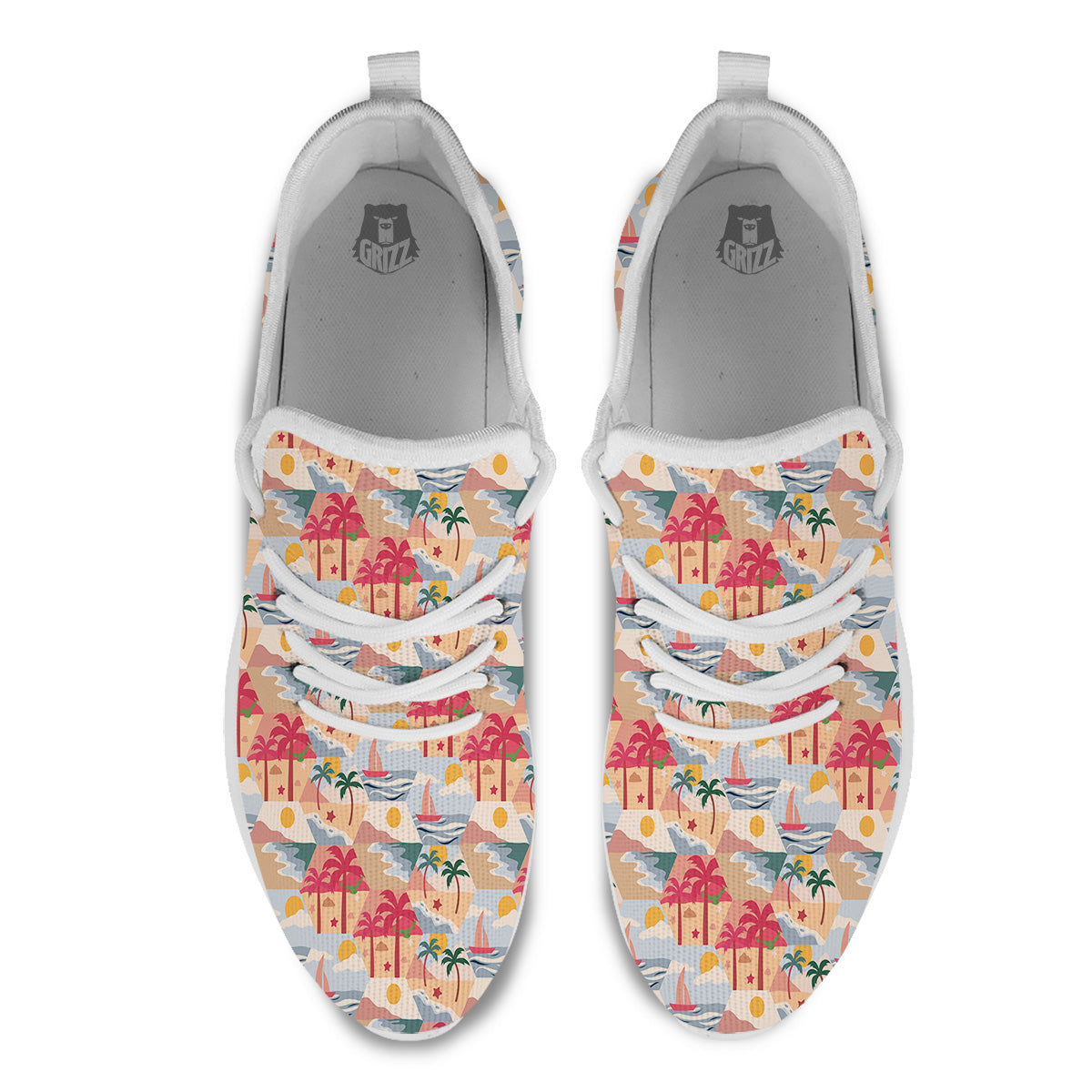 Patchwork Beach And Sunset Sky Print Pattern White Athletic Shoes-grizzshop