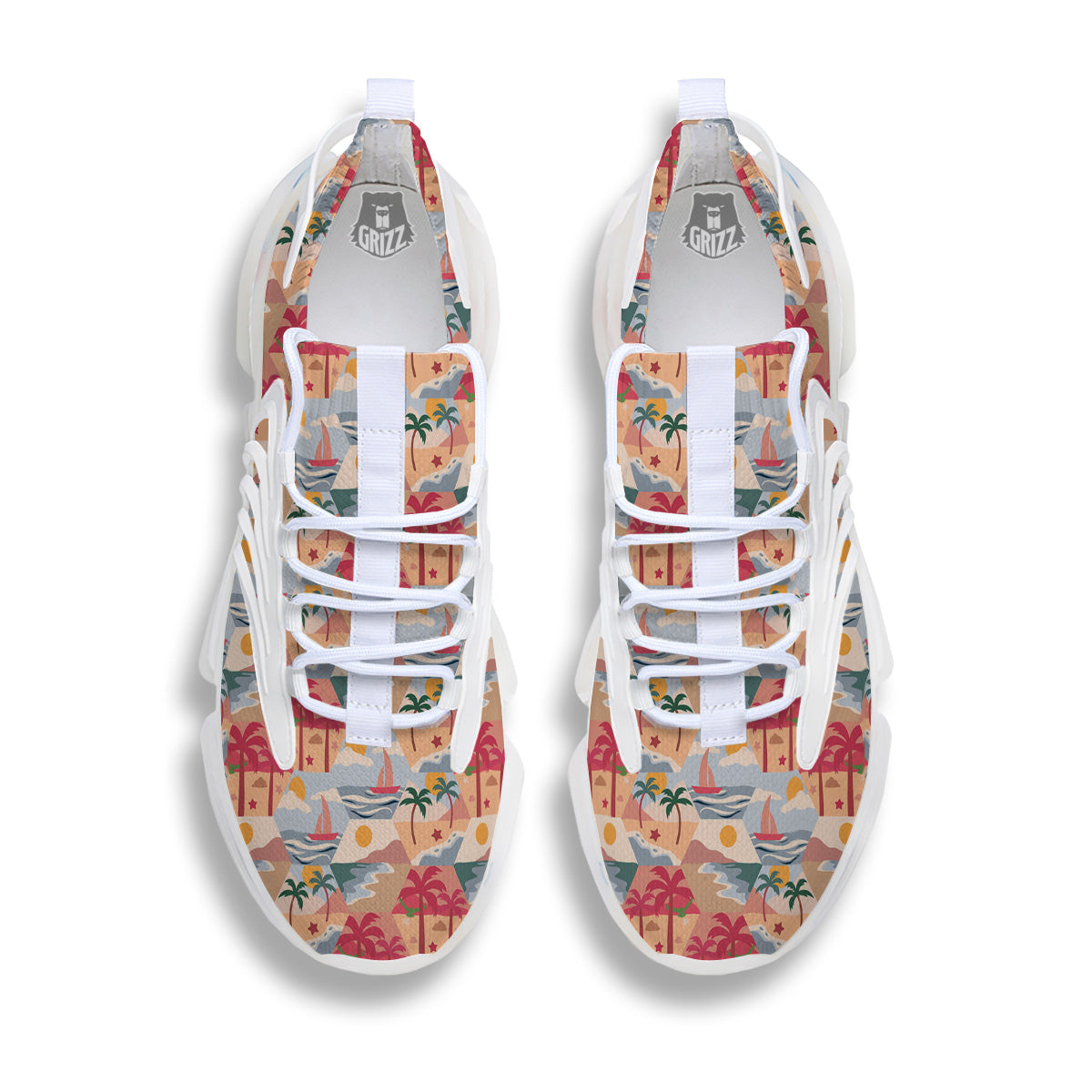 Patchwork Beach And Sunset Sky Print Pattern White Gym Shoes-grizzshop