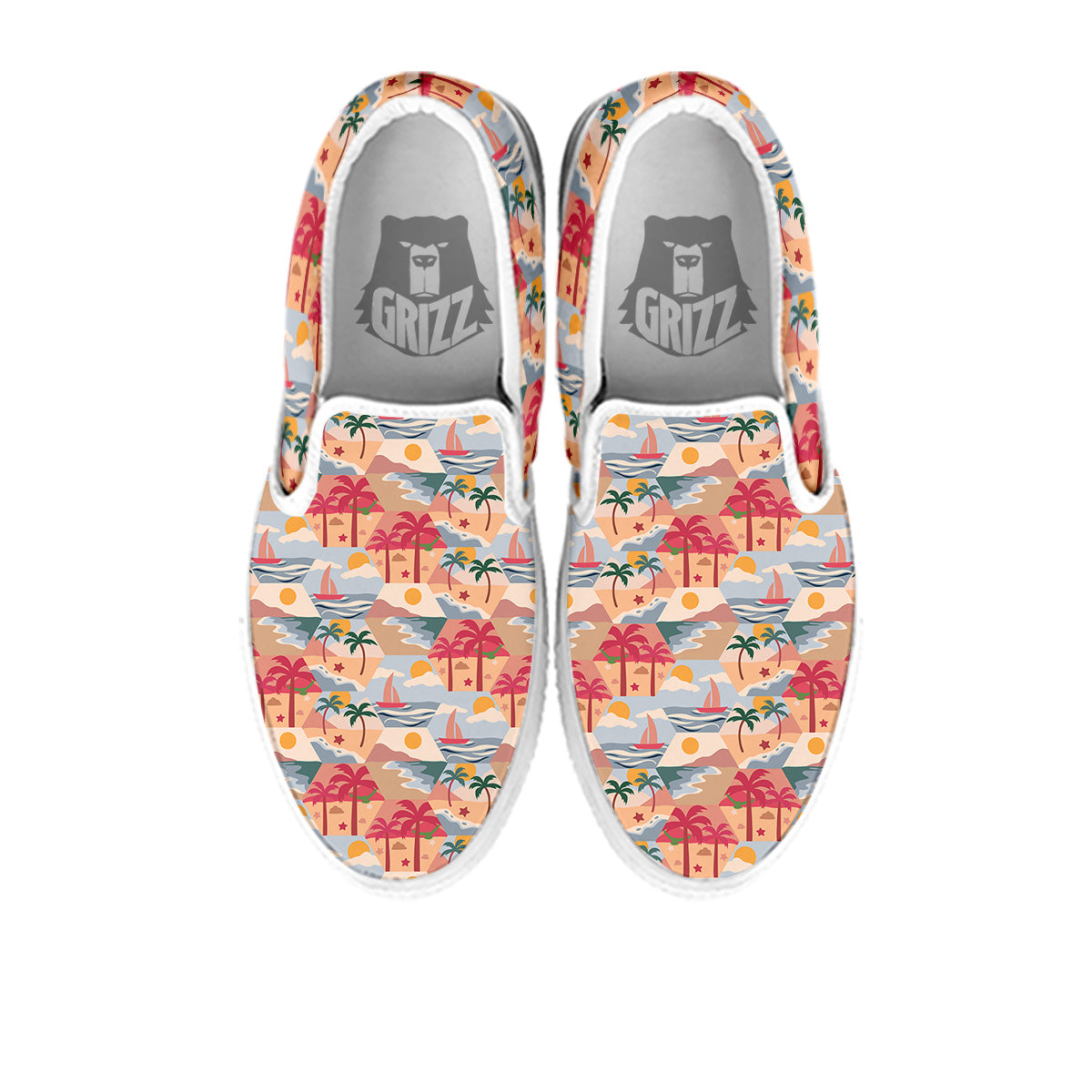 Patchwork Beach And Sunset Sky Print Pattern White Slip On Shoes-grizzshop