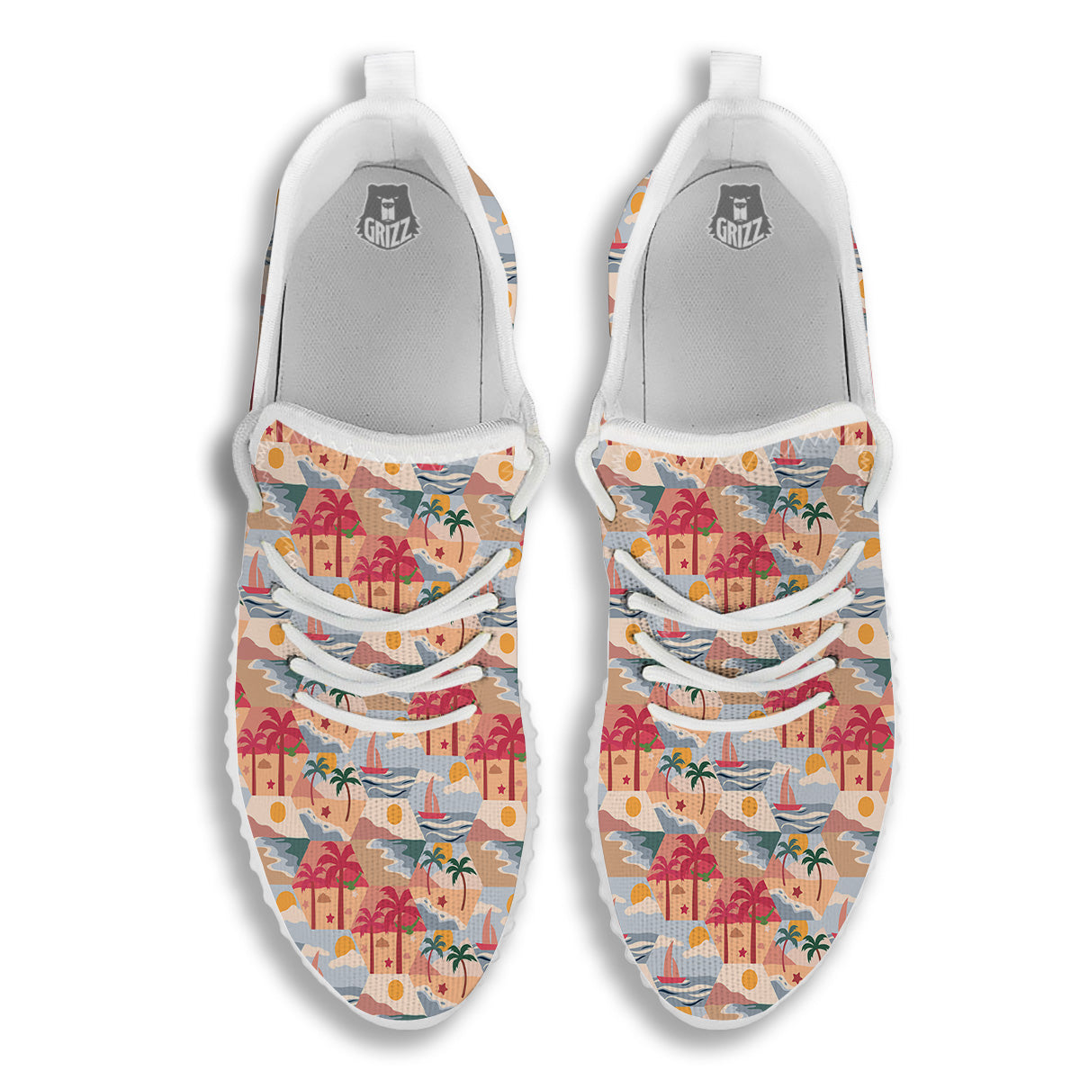 Patchwork Beach And Sunset Sky Print Pattern White Walking Shoes-grizzshop