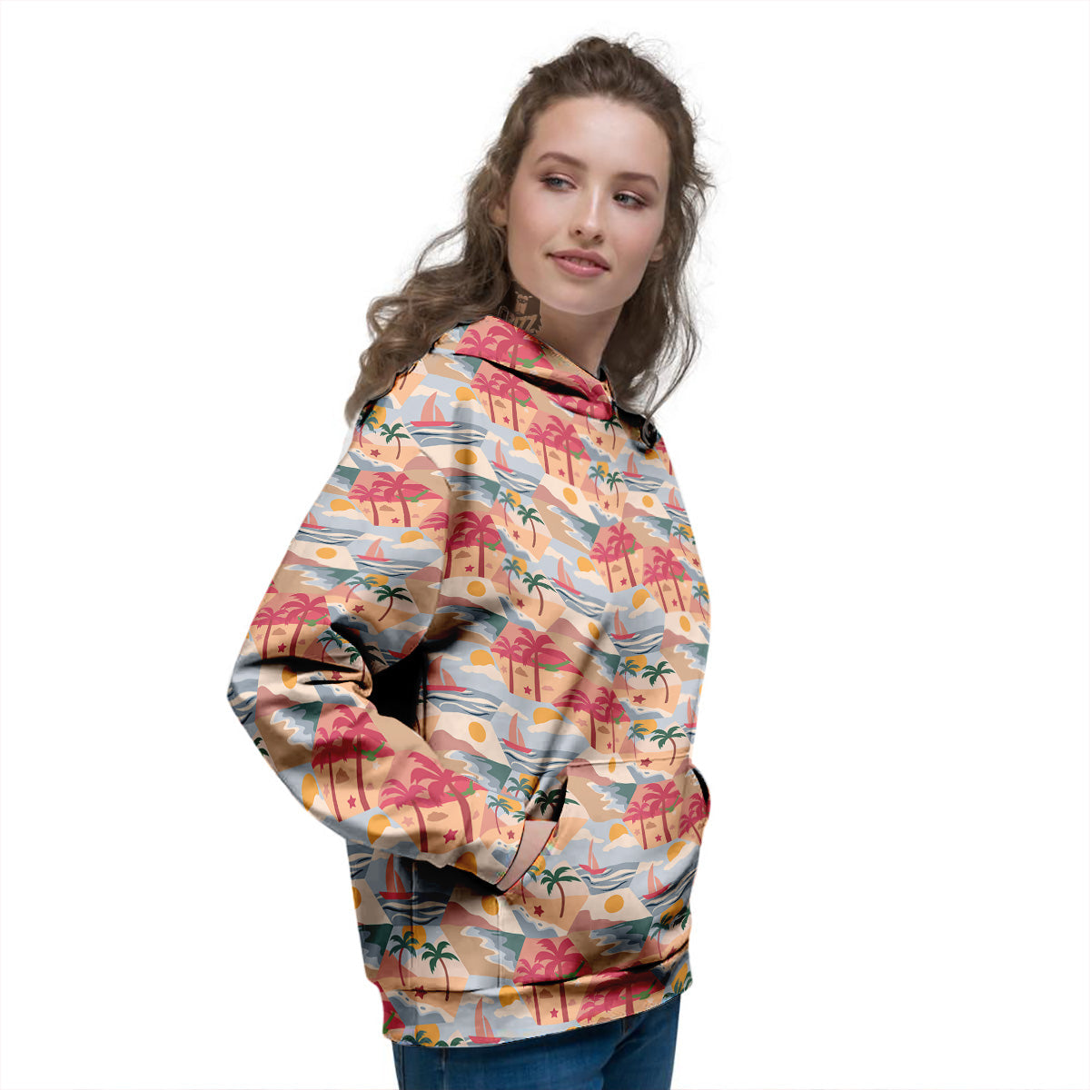 Patchwork Beach And Sunset Sky Print Pattern Women's Hoodie-grizzshop