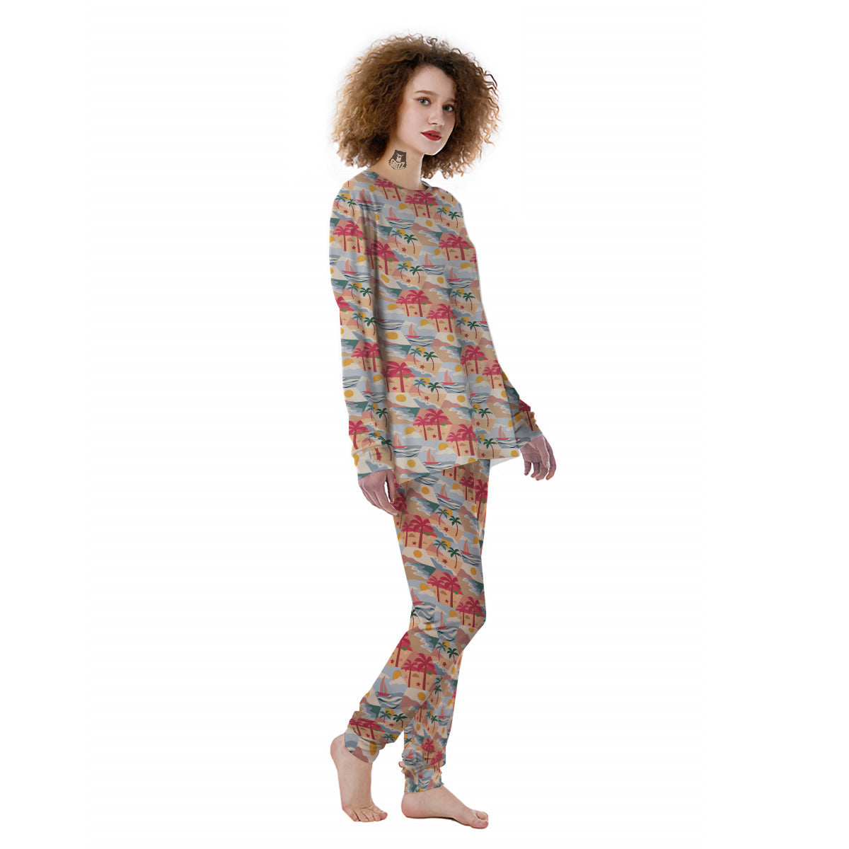 Patchwork Beach And Sunset Sky Print Pattern Women's Pajamas-grizzshop