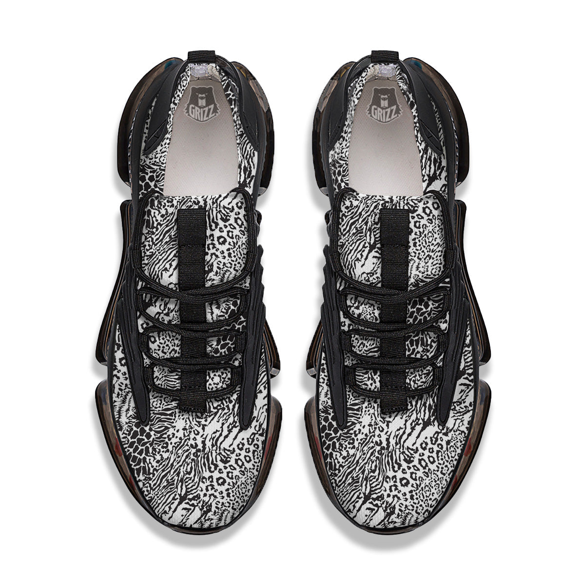 Patchwork Black White Animal Skins Print Pattern Black Gym Shoes-grizzshop