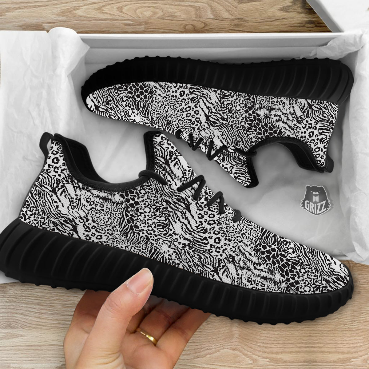 Patchwork Black White Animal Skins Print Pattern Black Walking Shoes-grizzshop