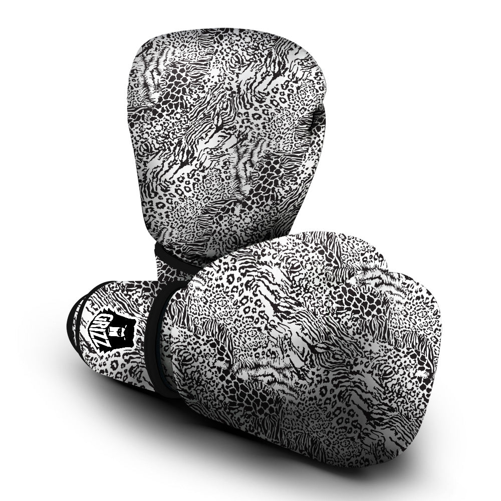 Patchwork Black White Animal Skins Print Pattern Boxing Gloves-grizzshop