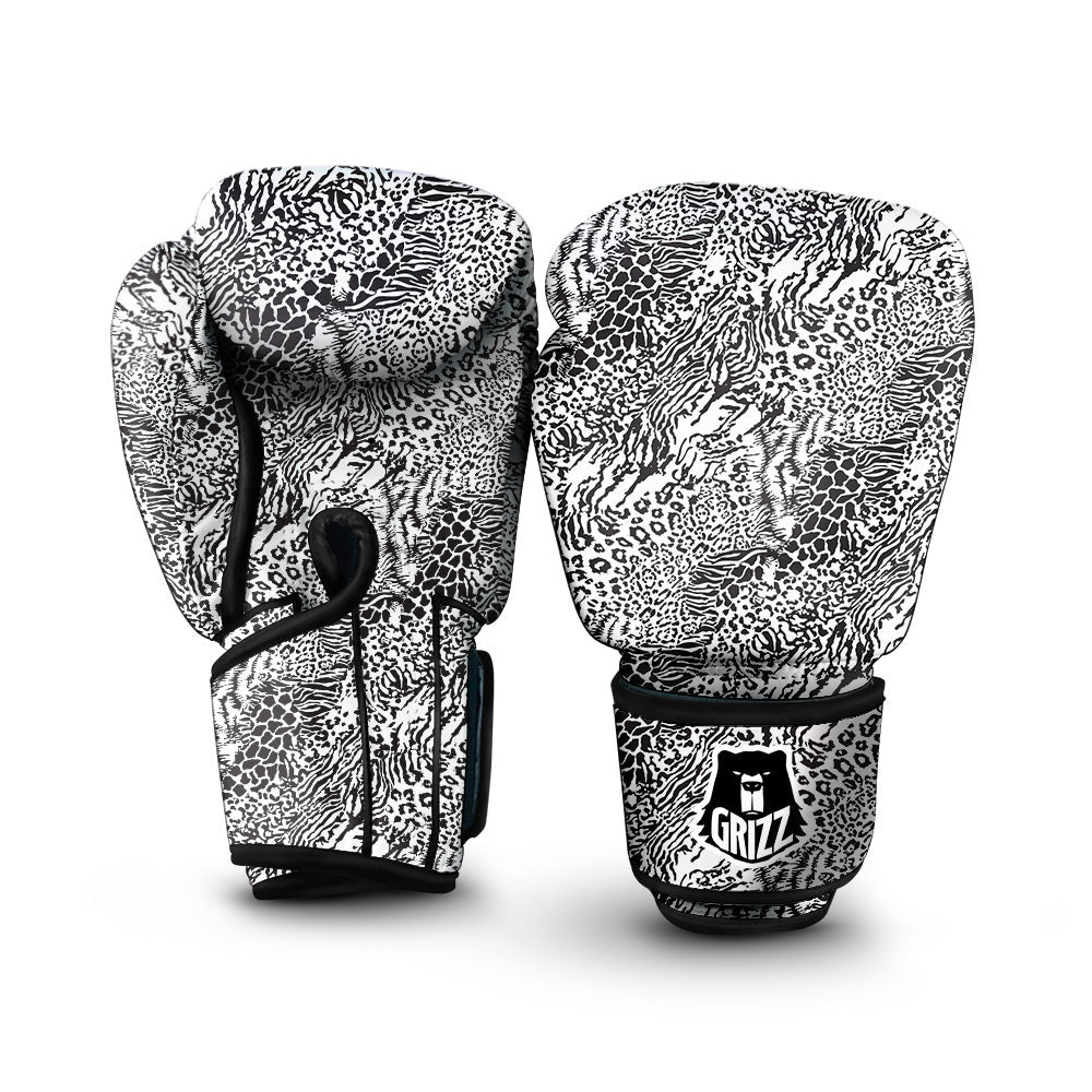 Patchwork Black White Animal Skins Print Pattern Boxing Gloves-grizzshop