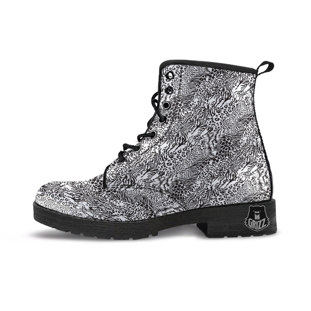 Patchwork Black White Animal Skins Print Pattern Leather Boots-grizzshop
