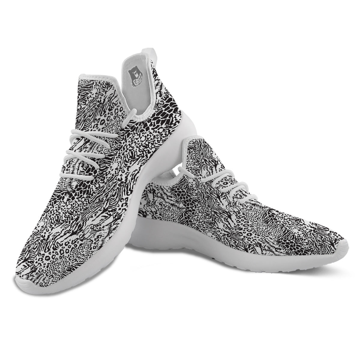 Patchwork Black White Animal Skins Print Pattern White Athletic Shoes-grizzshop