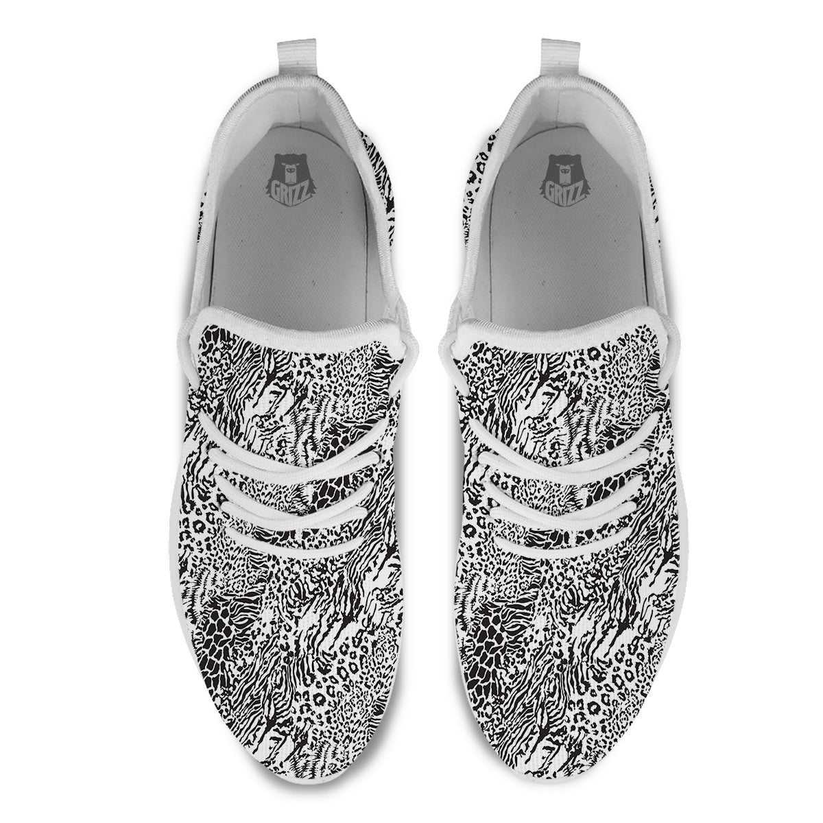 Patchwork Black White Animal Skins Print Pattern White Athletic Shoes-grizzshop