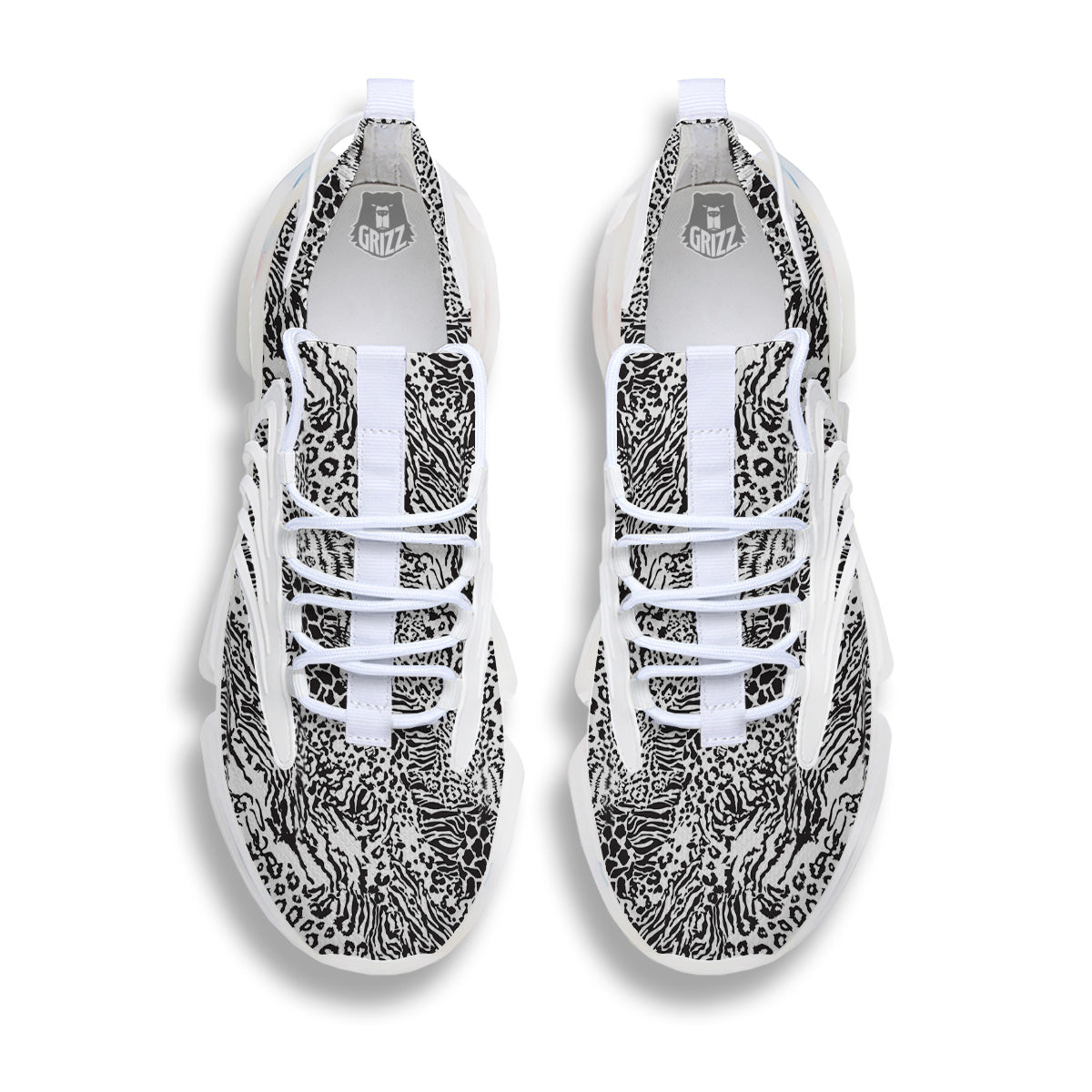 Patchwork Black White Animal Skins Print Pattern White Gym Shoes-grizzshop