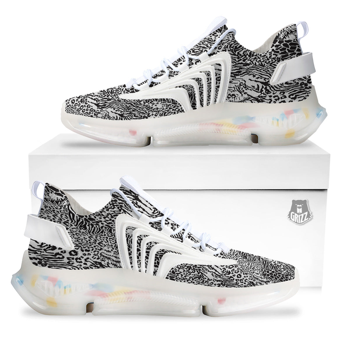 Patchwork Black White Animal Skins Print Pattern White Gym Shoes-grizzshop