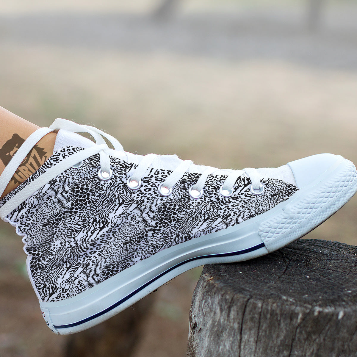 Patchwork Black White Animal Skins Print Pattern White High Top Shoes-grizzshop