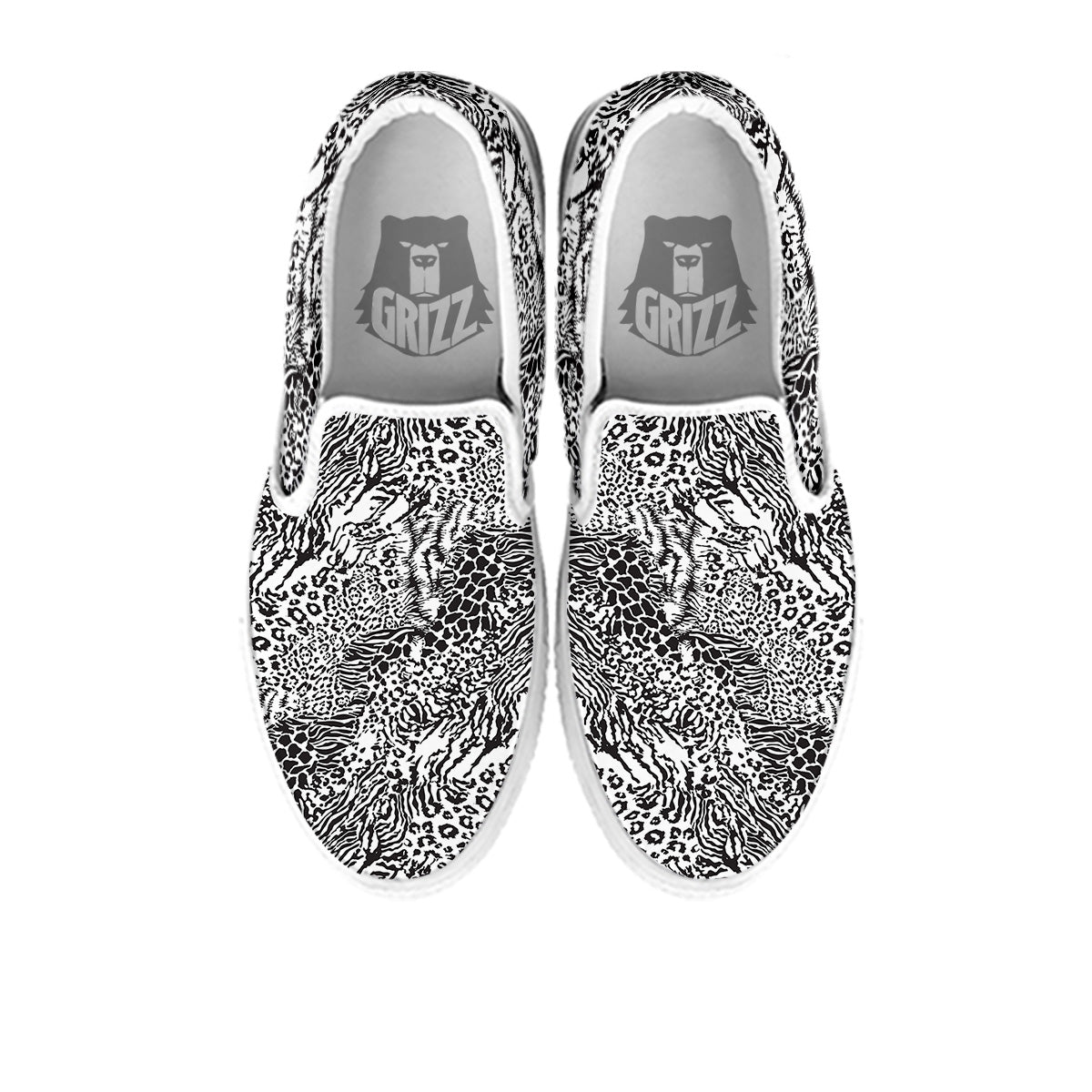 Patchwork Black White Animal Skins Print Pattern White Slip On Shoes-grizzshop