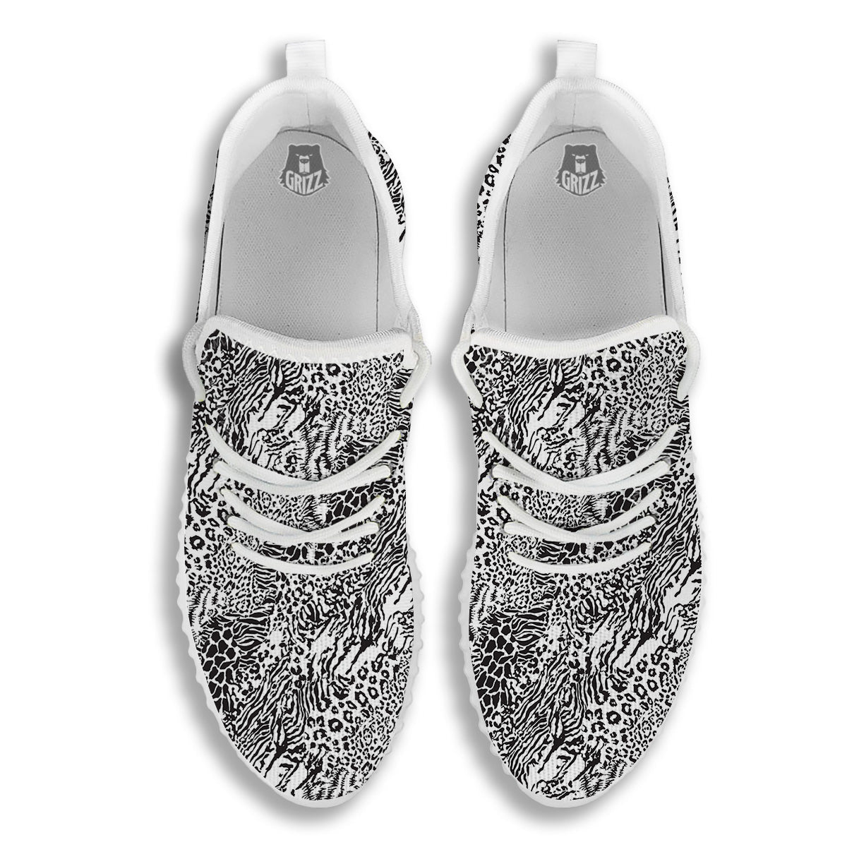 Patchwork Black White Animal Skins Print Pattern White Walking Shoes-grizzshop