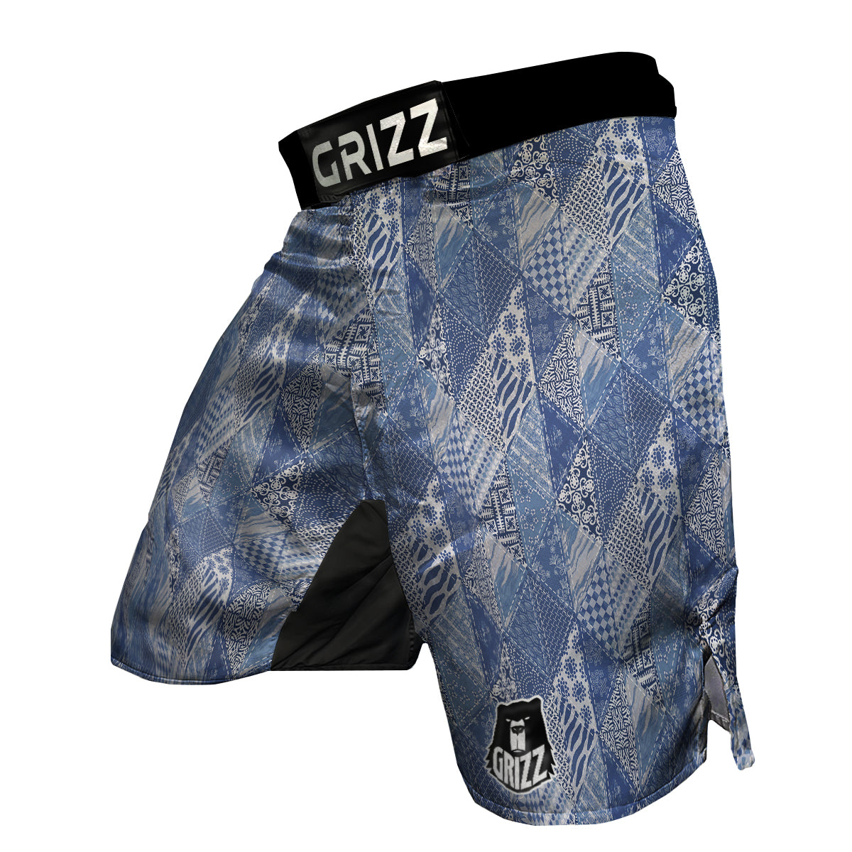 Patchwork Blue Denim Print Pattern MMA Shorts-grizzshop