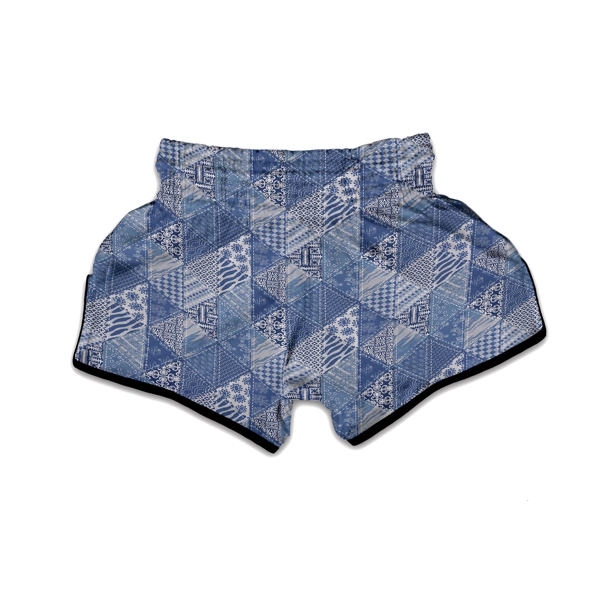 Patchwork Blue Denim Print Pattern Muay Thai Boxing Shorts-grizzshop