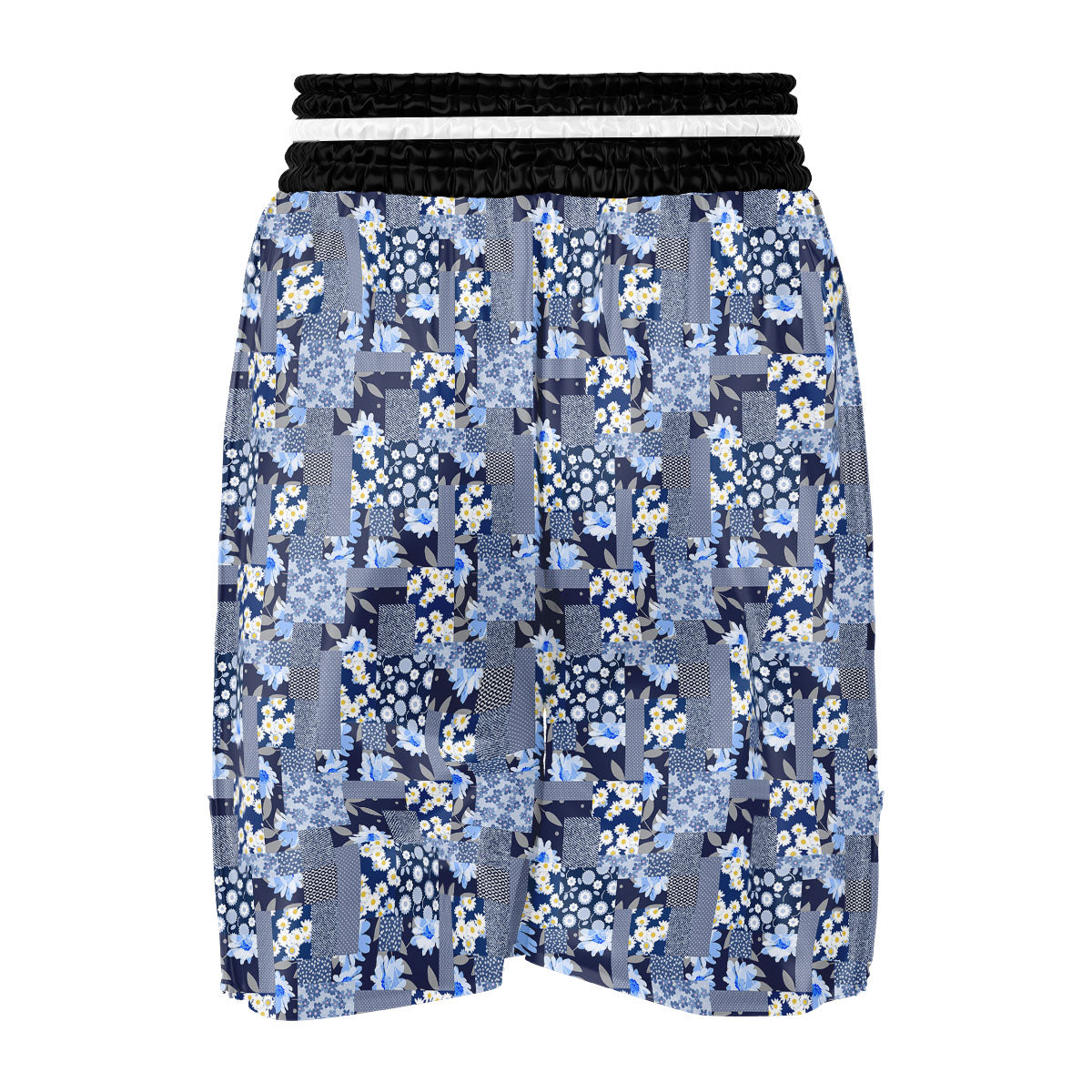 Patchwork Blue Floral Print Pattern Boxing Shorts-grizzshop