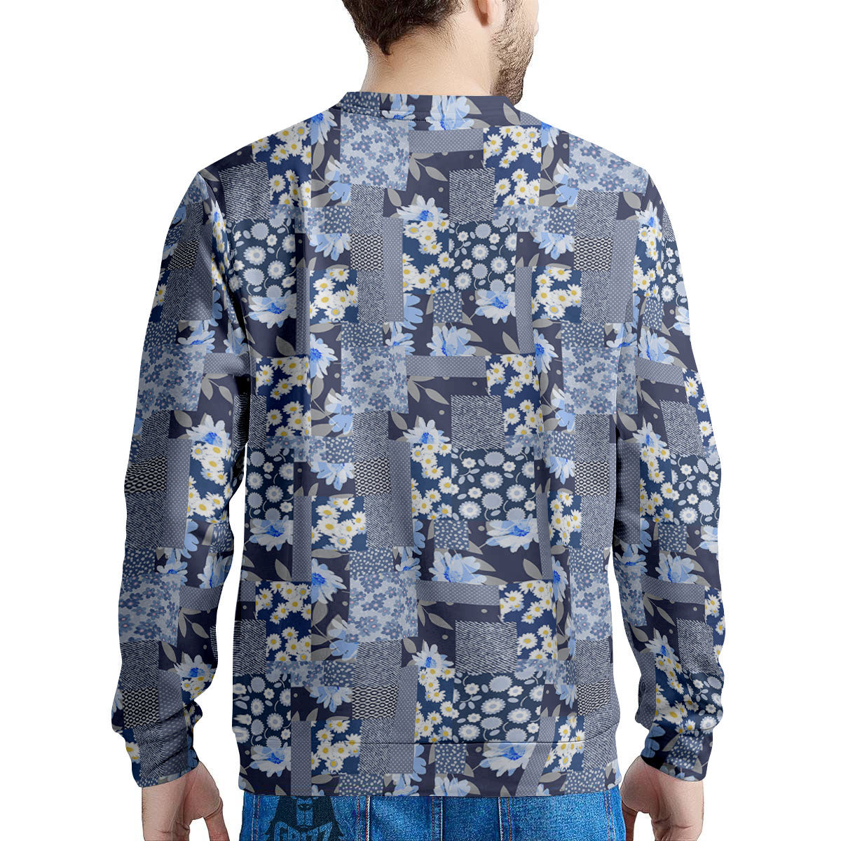 Patchwork Blue Floral Print Pattern Men's Sweatshirt-grizzshop