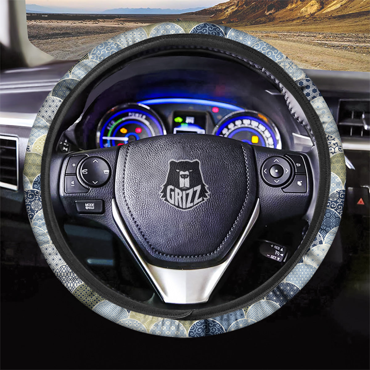 Patchwork Blue Traditional Japanese Print Pattern Car Steering Wheel Cover-grizzshop