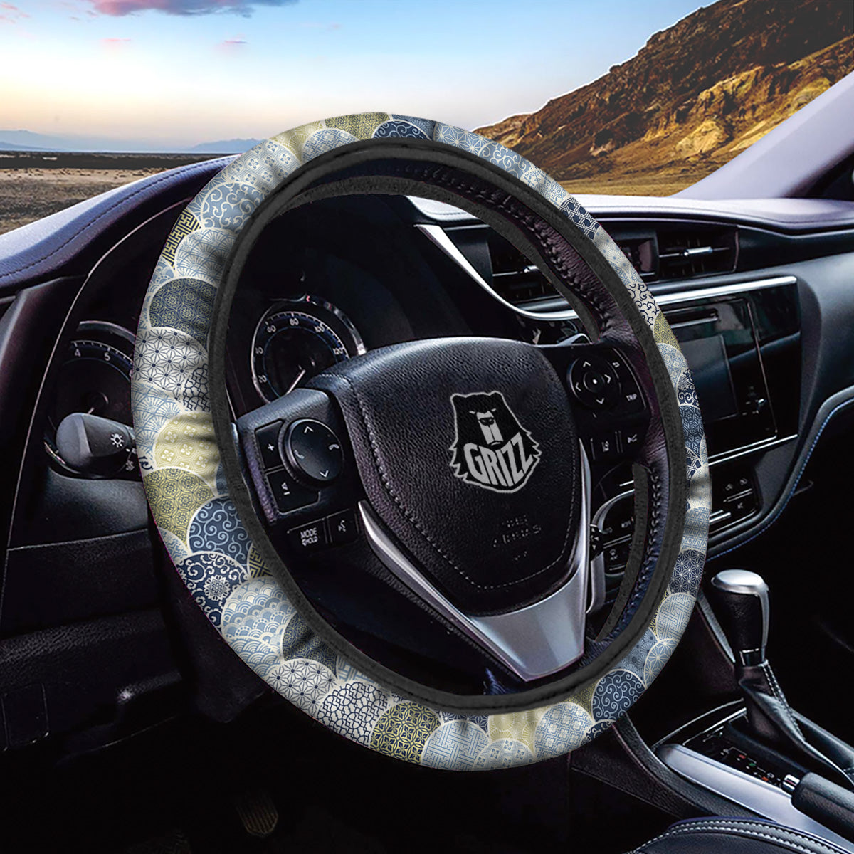 Patchwork Blue Traditional Japanese Print Pattern Car Steering Wheel Cover-grizzshop
