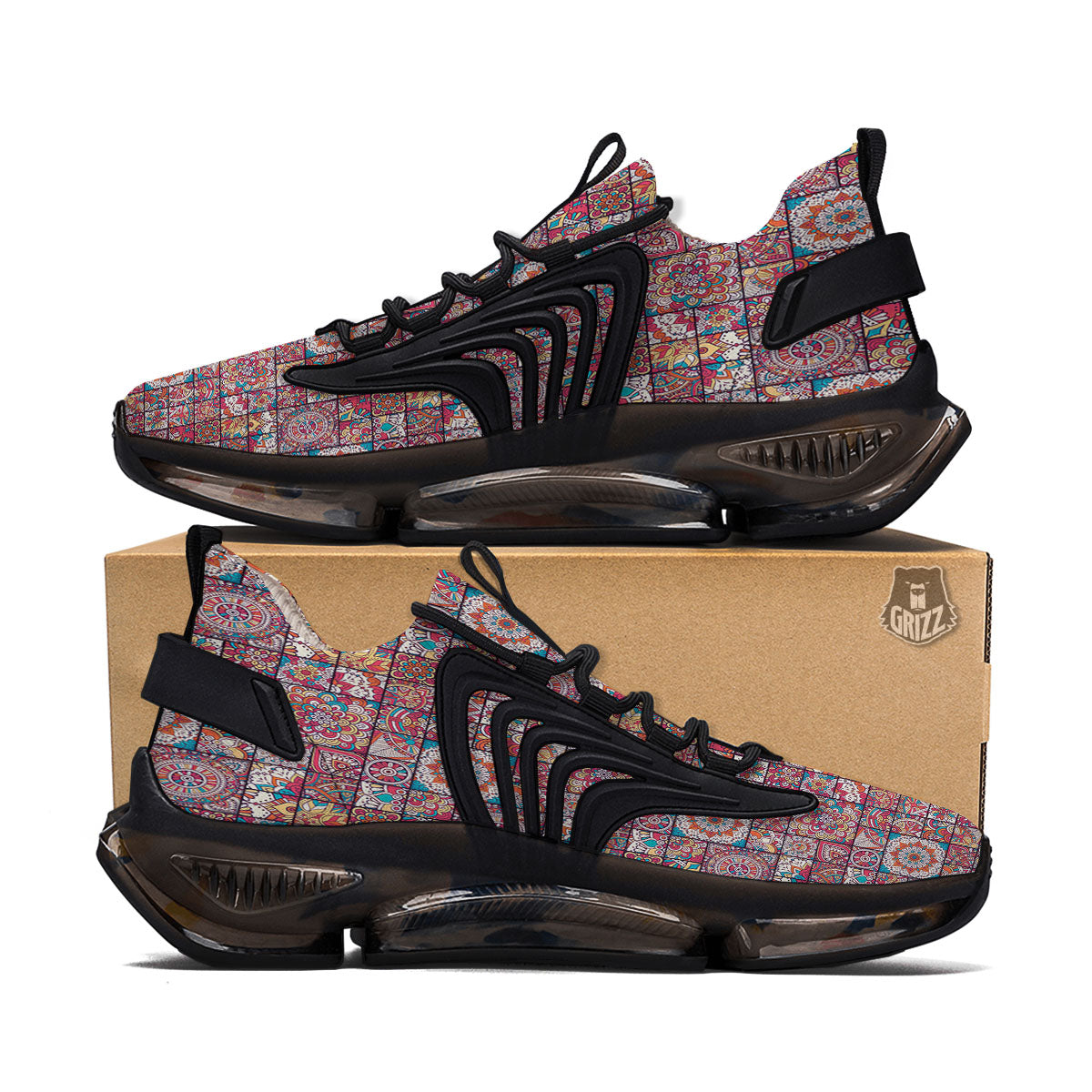 Patchwork Bohemian Print Pattern Black Gym Shoes-grizzshop