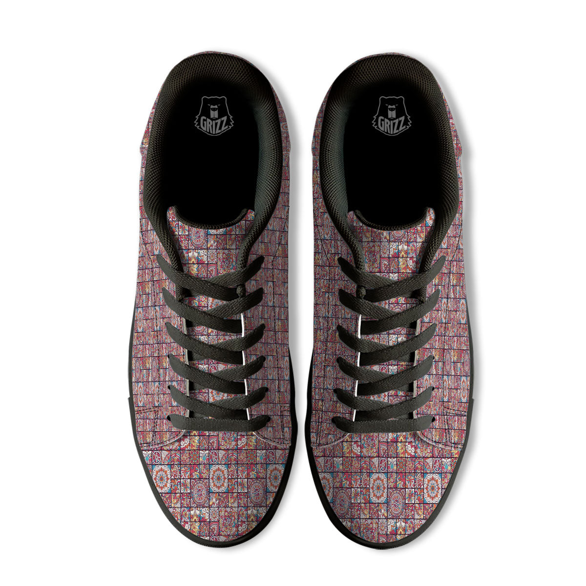 Patchwork Bohemian Print Pattern Black Low Top Sneakers-grizzshop
