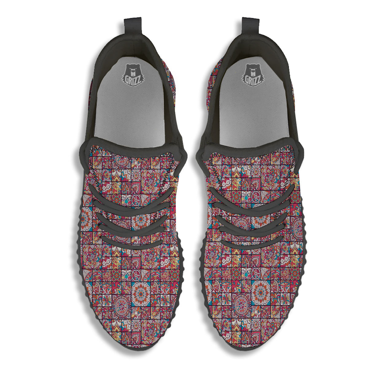 Patchwork Bohemian Print Pattern Black Walking Shoes-grizzshop